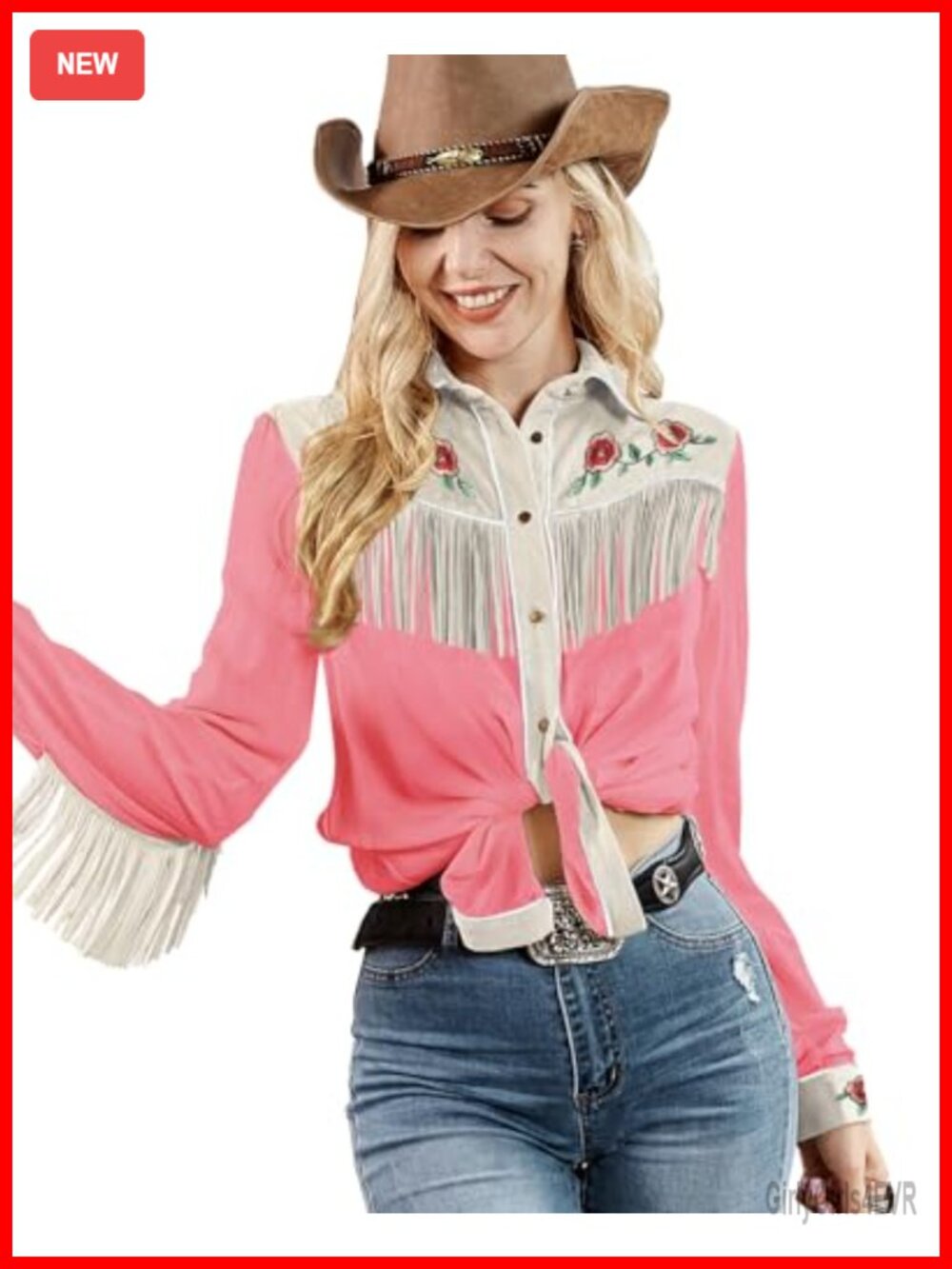 Women's Fringe Western Shirt Stretch Embroidered Button Down